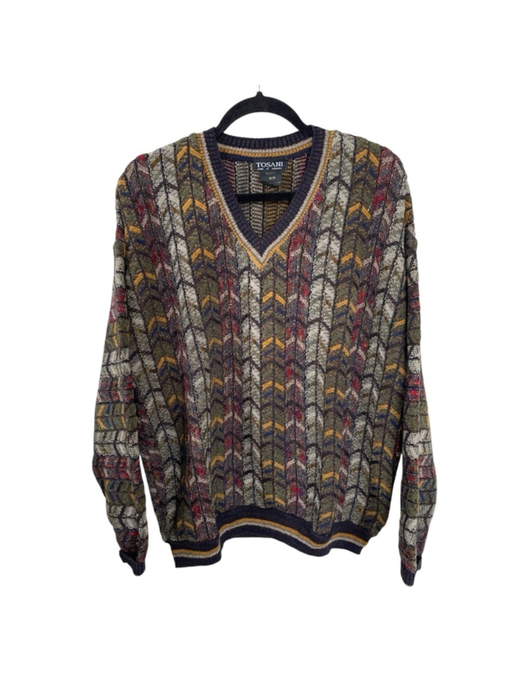 TOSANI Men's Coogi V-Neck Sweater Multicolor Pattern M